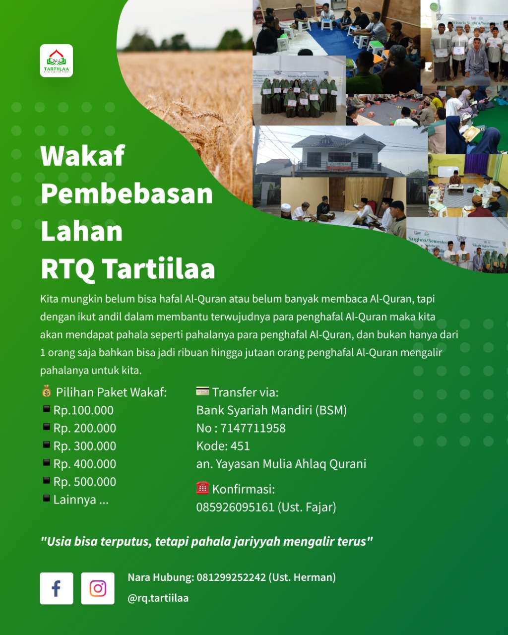Gabung dalam Wakaf Pembebasan Lahan RTQ Tartiilaa