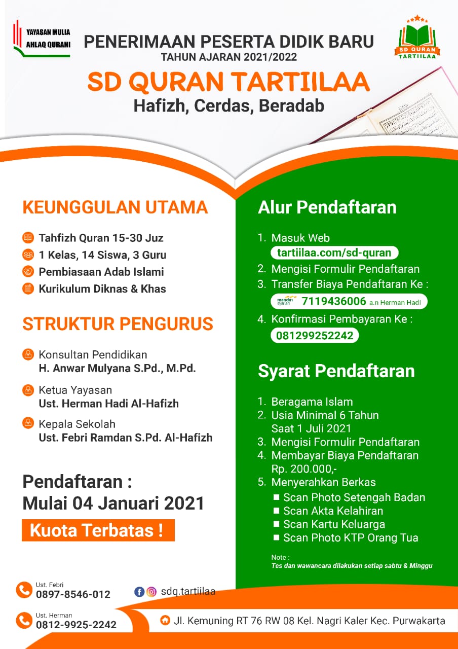 Cetak Hafizh/Hafizhah Bersama SD Quran Tartiilaa